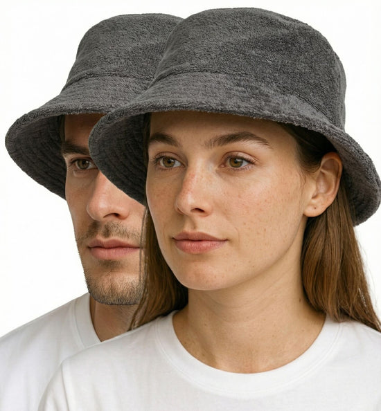 Stingy Brim Terry Towelling Bucket Hat Daggy Fishing Camping Lad Cap 100% COTTON - Grey - S/M
