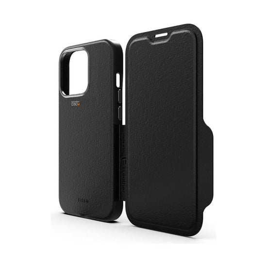 EFM Monaco Leather Wallet Case Armour with D3O 5G Signal Plus for iPhone 13 Pro (6.1" Pro) - Black