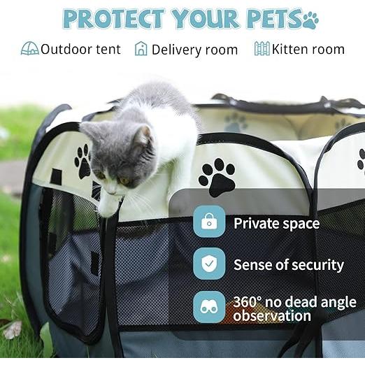 Portable Pet Playpen with Oxford Cloth, Foldable Octagon Dog & Cat Tent, Indoor & Outdoor Use size 91*91*58cm