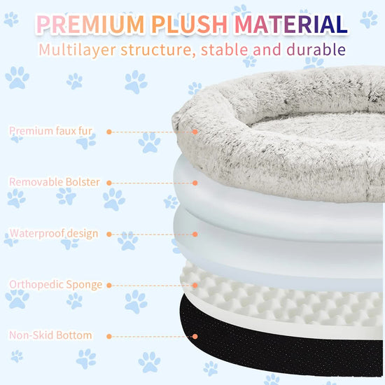 Fluffy Donut-Shaped Pet Bed- Soft, Cozy, and Anti-Anxiety for Dogs and Cats, Machine Washable Rainbow-colored Size:S 60*15*18cm