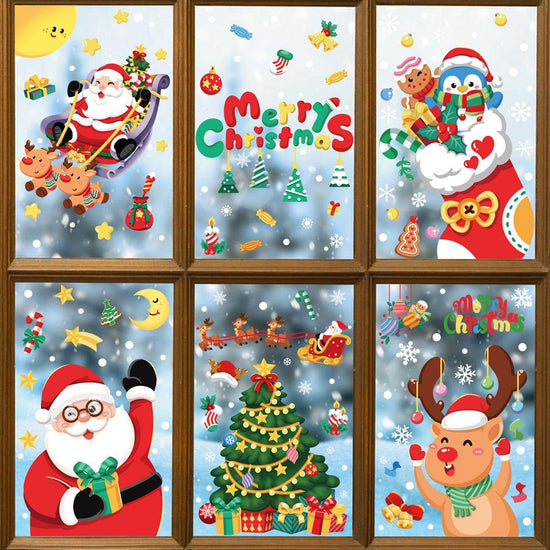 Christmas Window Stickers - Festive Santa Claus, Penguin, and Reindeer Decals for Holiday Home Decor - 2 Set of 16 Sheets (25*35cm)