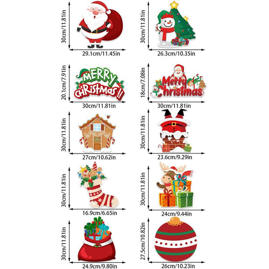 Set of 10 Christmas Hanging Door Decorations - Santa, Snowman, Stocking, and Gingerbread Ornaments (3 set, 30 pieces)