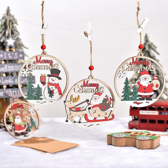 Set of 4 Wooden Christmas Hanging Ornaments – Santa, Snowman, and Reindeer Decorations (2 set, 8 pieces in total))