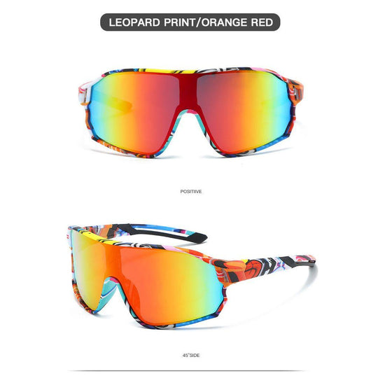 Fashionable Sports Sunglasses with Colorful Mirror Lenses - UV400 Protection for Cycling & Outdoor Activities Leopard