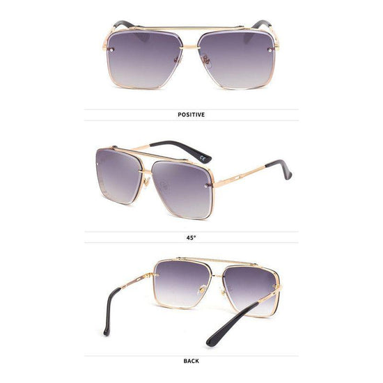 Gold Double Grey Square Sunglasses,Fashionable Men&