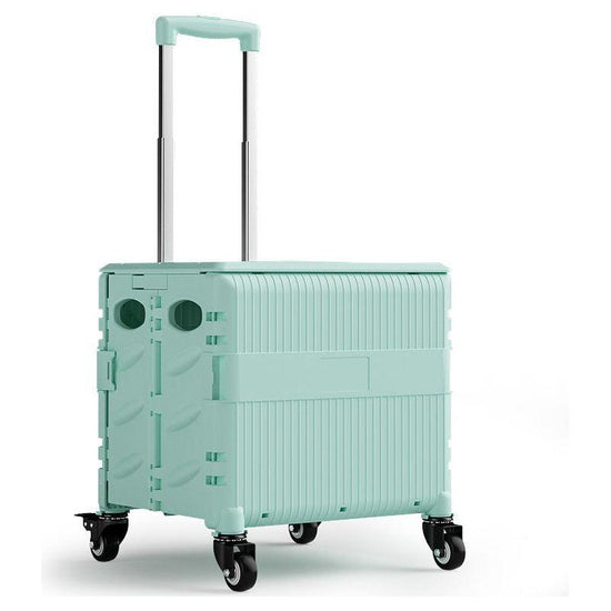 Foldable Rolling Storage Cart with Telescopic Handle - Large Capacity, Portable Utility Box 45L Green
