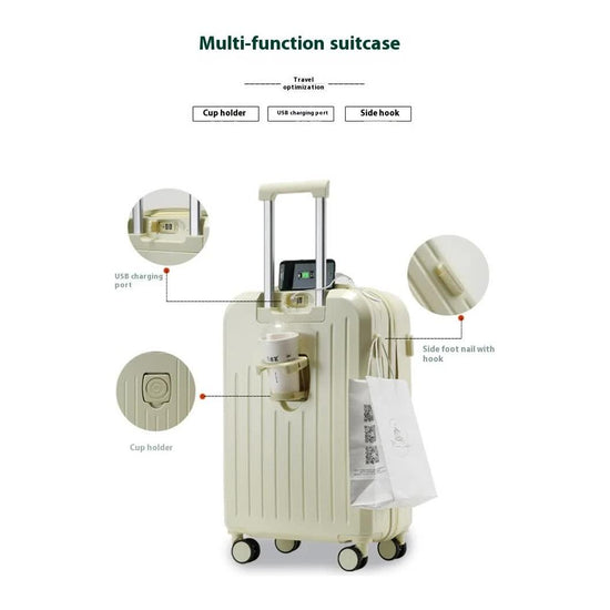 Smart Carry-On Luggage with Cup Holder & USB Charging Port - Mint green Color Spinner Suitcase for Travel Convenience 24 inch