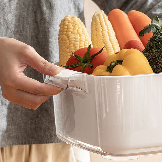 Two-Layer Drain Basket Colander - Medium Size 200mm x 190mm x 110mm (Ivory White, 2 set)