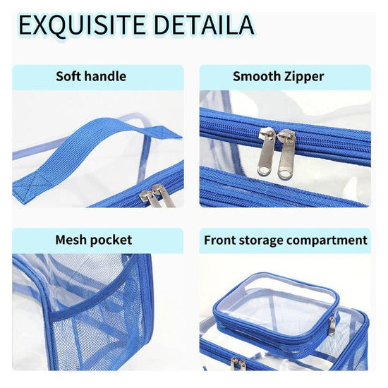 Clear PVC Bag with Handle - Transparent Stadium-Approved Travel Organizer(Blue)