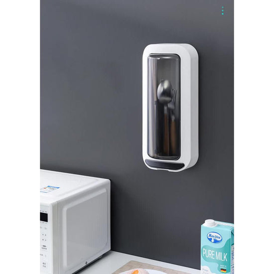 Wall-Mounted Utensil Holder with Dustproof and Insect-Resistant Cover 15cm(L)*6.5cm(D)*32cm(H)(Grey)
