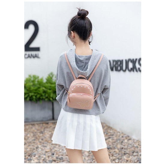 Mini Faux Leather Backpack with Butterfly Design -Purple Cute Backpack for Girls