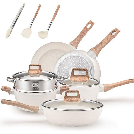 YEJ 12-Piece Non-Stick Complete Cookware Set | Pots, Pans & Utensils (White)