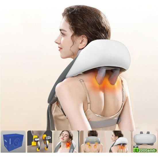 Portable Shiatsu Neck and Shoulder Massager with Heat | Rechargeable 2000mAh Battery