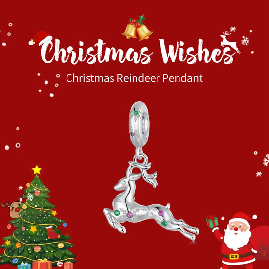 Sterling Silver Reindeer Charm - Festive Christmas Pendant with Colorful Accents (weighs approximately 2g)