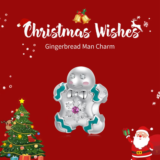 Sterling Silver Gingerbread Man Charm - Festive Christmas Pendant with Colorful Accents (weighs approximately 1.8g)