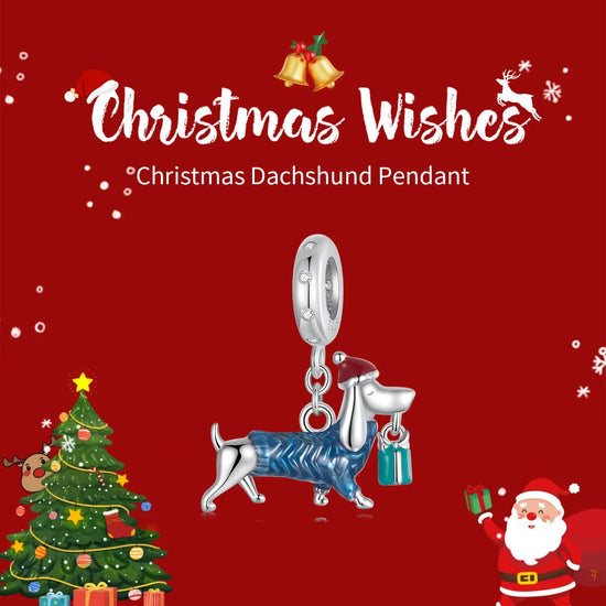 Sterling Silver Dachshund Charm - Festive Christmas Pendant with Colorful Accents(weighs approximately 2.2g)