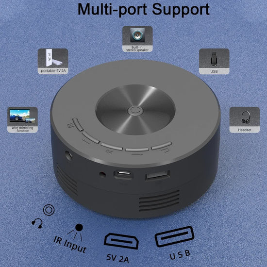 Portable Mini Projector with Smartphone Screen Sync, USB, and HDMI Input