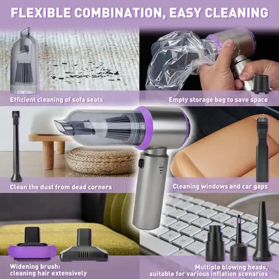 Silver Purple ST-6653Plus Cordless Handheld Vacuum Cleaner - 16000PA Suction, 2000mAh Battery, Type-C Rechargeable