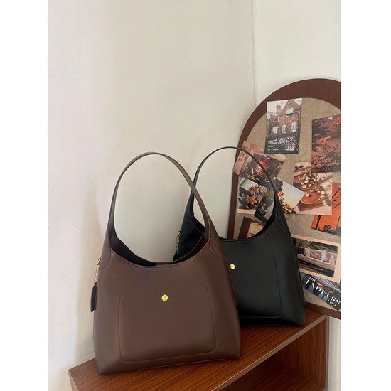 Brown Oil-Wax Leather Style Casual Shoulder Bag, Versatile Handbag and Crossbody Tote for Women