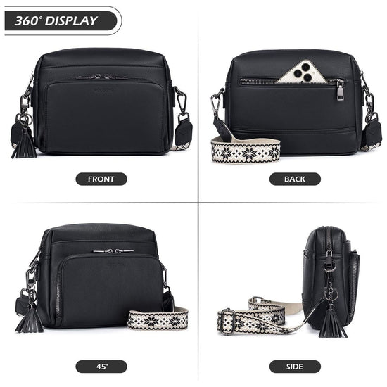 Dark Brown Vintage Multi-Zip Crossbody Bag with Card Slots and Adjustable Strap, Minimalist Solid Color Shoulder Bag