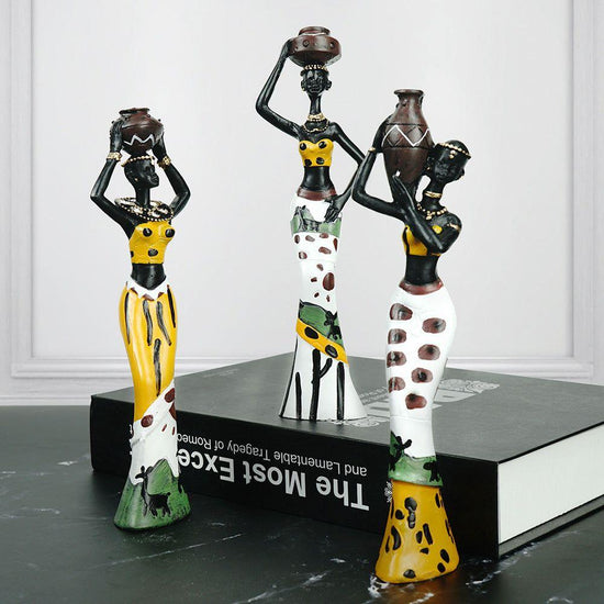 Yellow Exotic Resin Figurine Set - African-Style Home Decor Accents for Tabletop and Shelf Display
