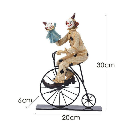 Vintage Circus Clown Figurines - Retro Balloon and Bicycle Ornaments