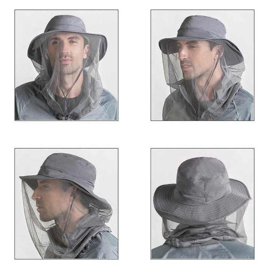 Beige Outdoor Mosquito Net Hat - Sun Protection and Insect Repellent Bucket Hat