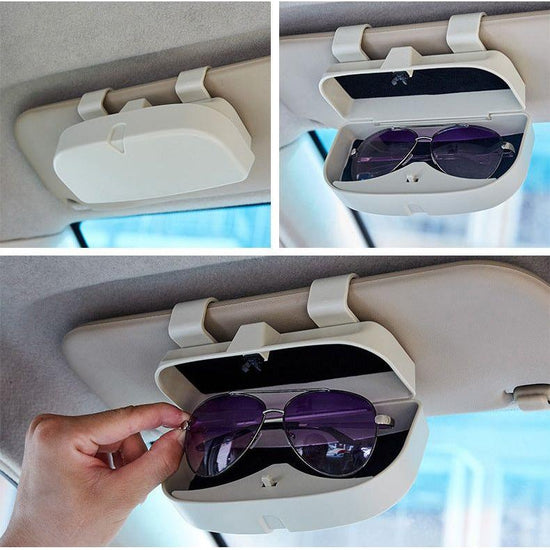 Grey Car Sun Visor Glasses Case - Protective Storage Box for Sunglasses