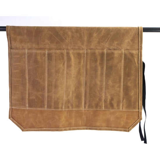 Beige Durable Waxed Canvas Knife Roll Bag - Portable Chef Tool Organizer