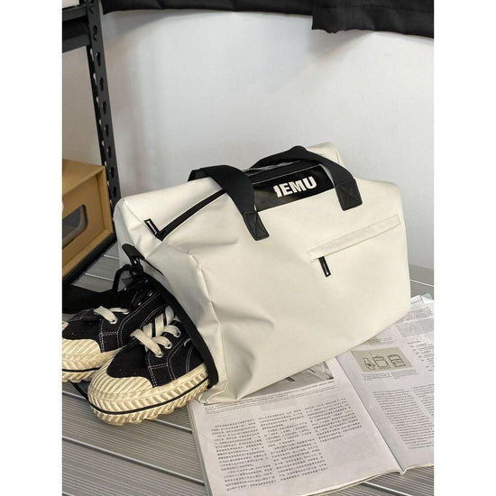 White Durable PU Leather Sports Gym Bag - Waterproof, Lightweight Travel Duffle Bag with Adjustable Strap