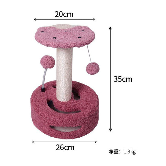 Strawberries Interactive Cat Scratching Post with Playful Ball Toys, Flower Design - 35cm Height, 26cm Base