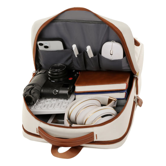 Beige Minimalist USB Charging Laptop Backpack - Elegant and Spacious Travel Bag