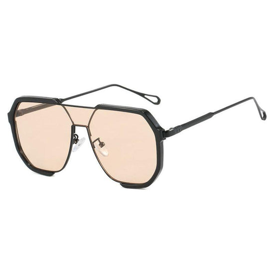 Black Frame Champagne Unisex Oversized Aviator Metal Frame Sunglasses - Retro Fashion Eyewear with AC Lenses