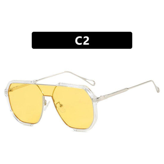 Transparent White and Yellow Tablets Unisex Oversized Aviator Metal Frame Sunglasses - Retro Fashion Eyewear with AC Lenses