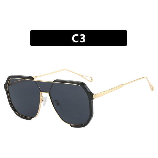 Black Frame Gray Tablets Unisex Oversized Aviator Metal Frame Sunglasses - Retro Fashion Eyewear with AC Lenses
