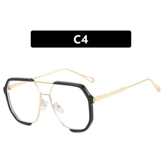 Black Frame White Tablets Unisex Oversized Aviator Metal Frame Sunglasses - Retro Fashion Eyewear with AC Lenses