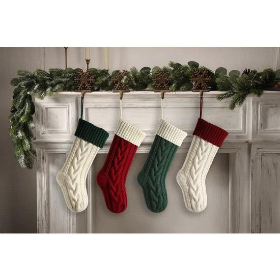 3 PCS Green Knitted Christmas Gift Bag with Decorative Stocking & Color Block Cable Knit - Large Capacity Holiday Gift Bag