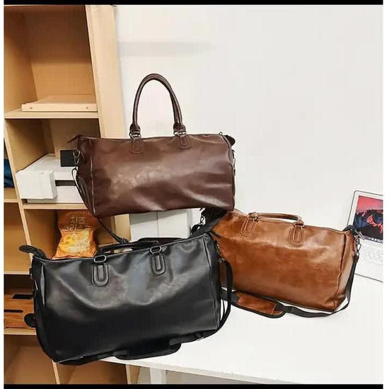 Black Solid Color Unisex Large Capacity Fitness Bag – Leather Sports Bag, Crossbody Travel Bag, Gym and Luggage Handbag