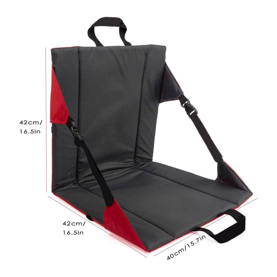 Black And Red Portable Outdoor Camping Seat Pad with Backrest, Foldable & Waterproof Concert Cushion, 600D Oxford Fabric, Ideal for Hiking & Picnics