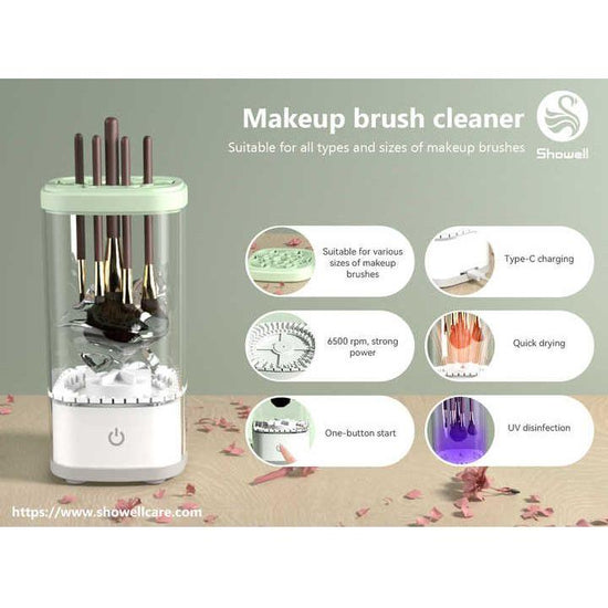 Grey Electric Makeup Brush Cleaner and Dryer - USB Automatic Household Cleaning Device with UV Sterilization and Fast Drying Function