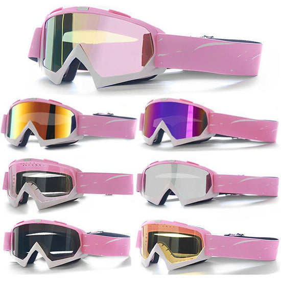 Progressive Pink + Imitation Red Lenses Outdoor Protective Motorcycle Goggles - Windproof, Dustproof, Skiing, and Cycling Eyewear - Lightweight Anti-Fog Design for Men and Women