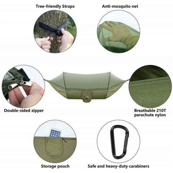 Black Automatic Pop-Up Mosquito Net Hammock - 200kg Load Capacity, Lightweight Outdoor Camping Gear with Quick Setup and Durable Design