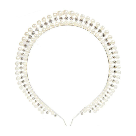 Gold Elegant Faux Pearl Bridal Headband - Multi-Layer Vintage Princess Tiara for Weddings and Formal Occasions, Lightweight Design