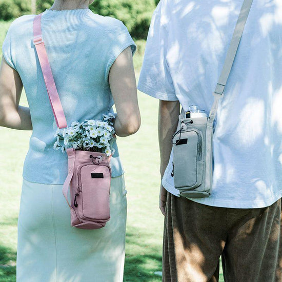 Yellow Portable Outdoor Water Bottle Holder Bag with Adjustable Shoulder Strap, Nylon Waterproof Material, 121g Lightweight, 23cm Height for Travel and Hiking((Water cup not included))