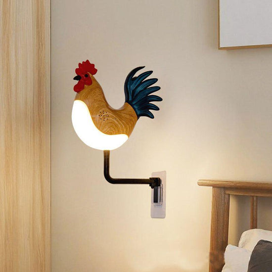 Grey USB Rechargeable Rooster Wall Lamp with Sound, Aromatherapy, and Decorative Design – Creative Nightlight for Bedroom and Corridor
