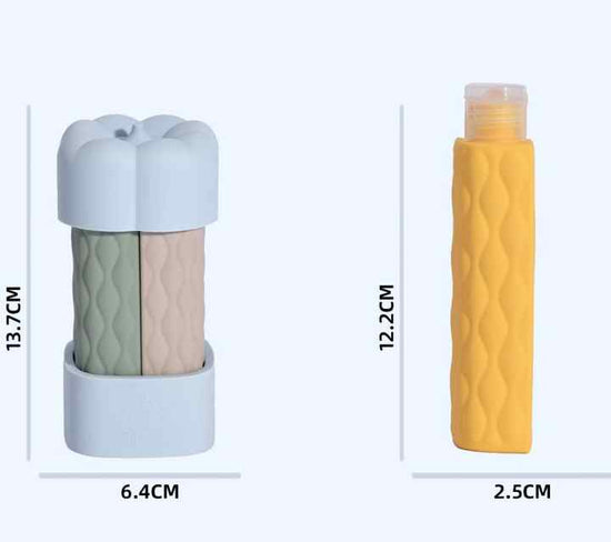 Beige Combination Travel Silicone Refillable Bottles Set - 4-in-1 Portable Containers for Shampoo and Shower Gel, TPR+PE Material, Compact and Leak-Proof