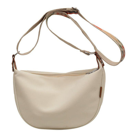 Off White With Colored Suspenders Large Capacity Canvas Shoulder Bag - Casual Crossbody Dumpling Bag