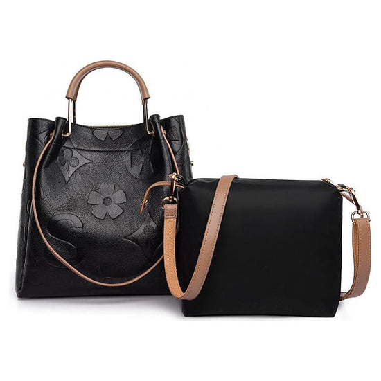 Black Elegant Embossed PU Leather Tote Bag for Women - Large Capacity Handbag with Inner Pouch