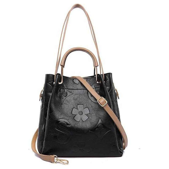 Dark Brown Elegant Embossed PU Leather Tote Bag for Women - Large Capacity Handbag with Inner Pouch