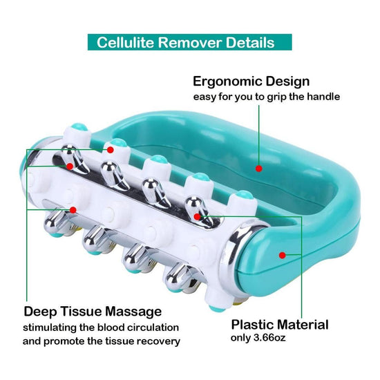 2PCS Blue Handheld Roller Massager - Mini Five-Row Manual Muscle Relaxation Tool for Acupressure and Stress Relief